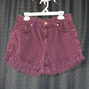 High Waisted Maroon Shorts with Floral Crochet
